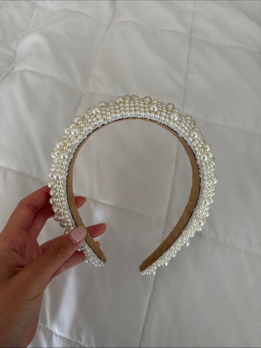 Pearl Beaded Puff Headband - Ivory